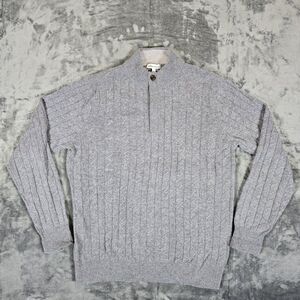 Peter Millar 1/4 Zip Gray Cable Knit Sweater Size Large Baby Wool Yak Cashmere